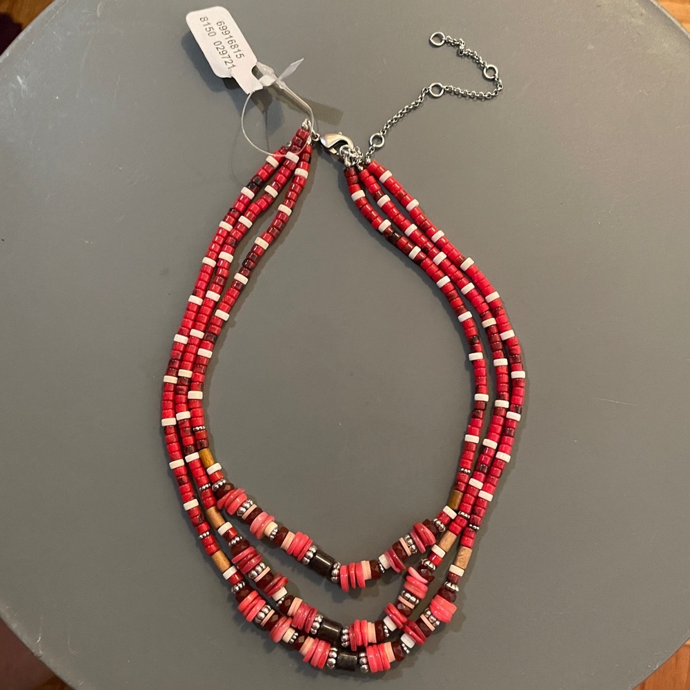 Free People red multi strand beaded layered necklace, NWT